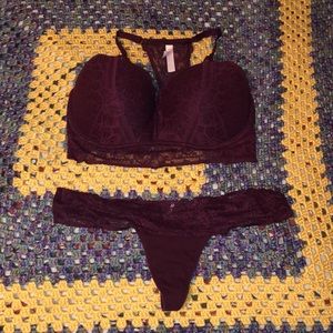 Burgundy thong panty and Bra set